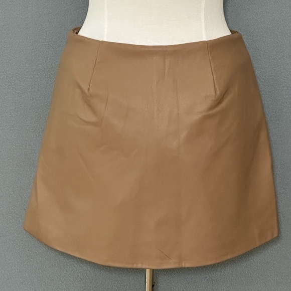 THML Women Skort M Brown Faux Leather Skirt Shorts Boho Western Cowgirl Festival - Picture 4 of 12